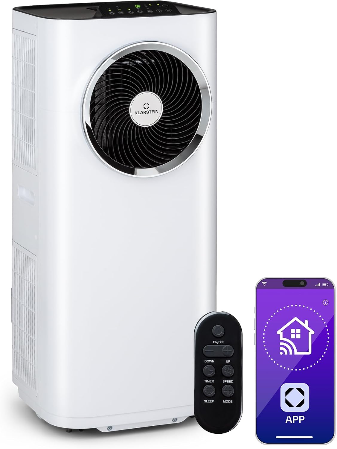 Klarstein Klimaanlage, 50 dB, 59 m, Weiß/Schwarz, Kraftwerk Eco Smart 11 Mobiles Klimagerät, 500 BTU, 35- ², WiFi & App-Steuerung