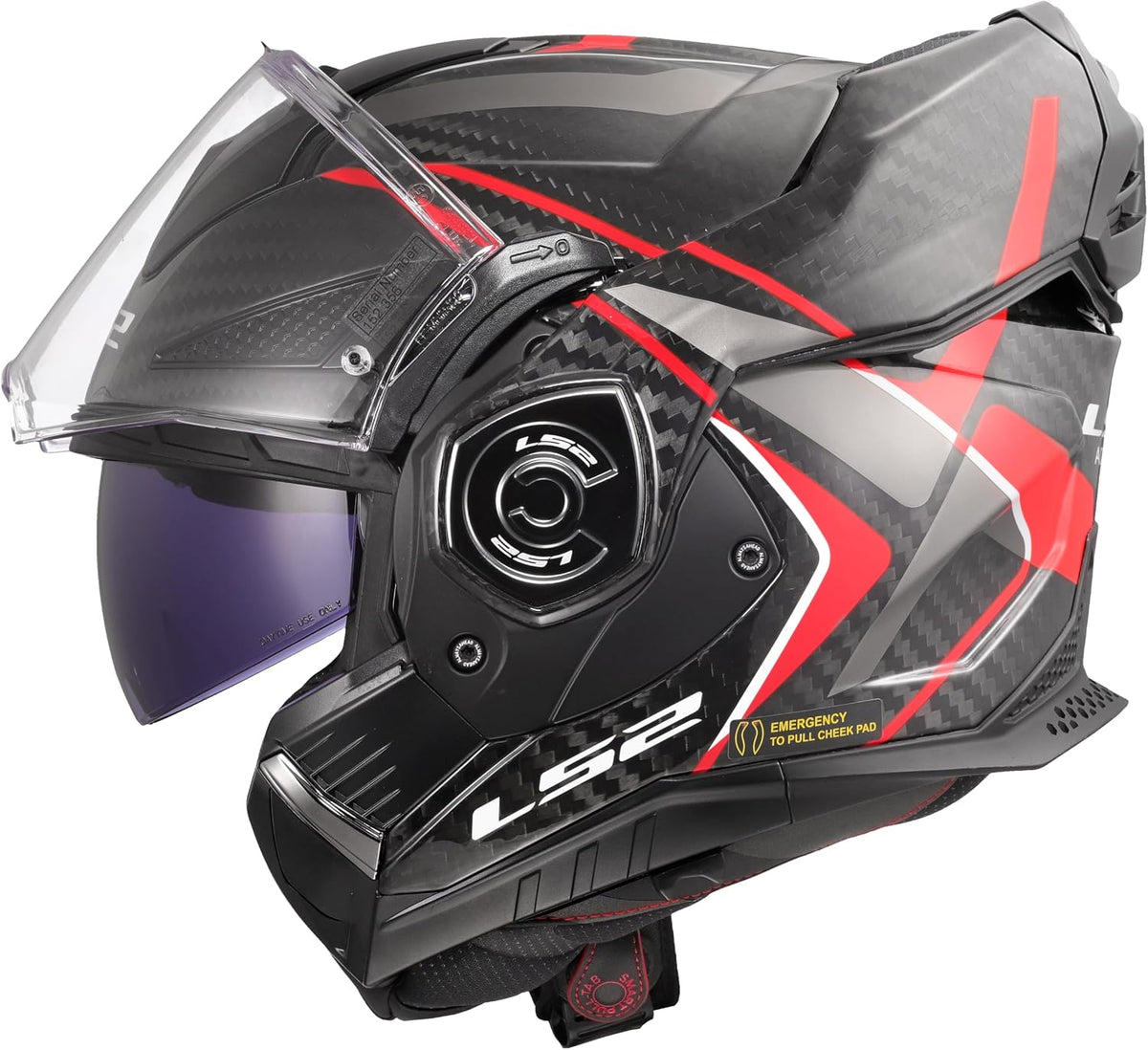 LS2 Integralhelme, Schwarz/Rot/Grau, Modularer Motorradhelm ADVANT X CARBON FUTURE II Gloss Red