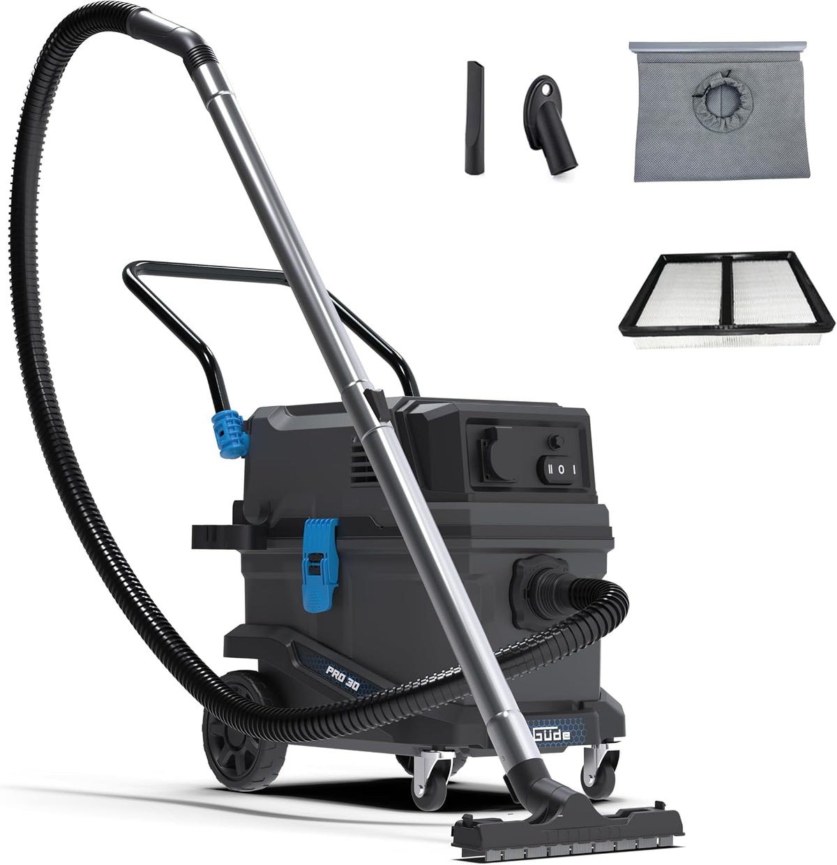 Güde Elektrowerkzeug, 30 Liter, Schwarz/Grau/Blau, Pro 30 Nass-Trockensauger - 230 Volt, 1800 Watt, 23 Kilopascal Unterdruck