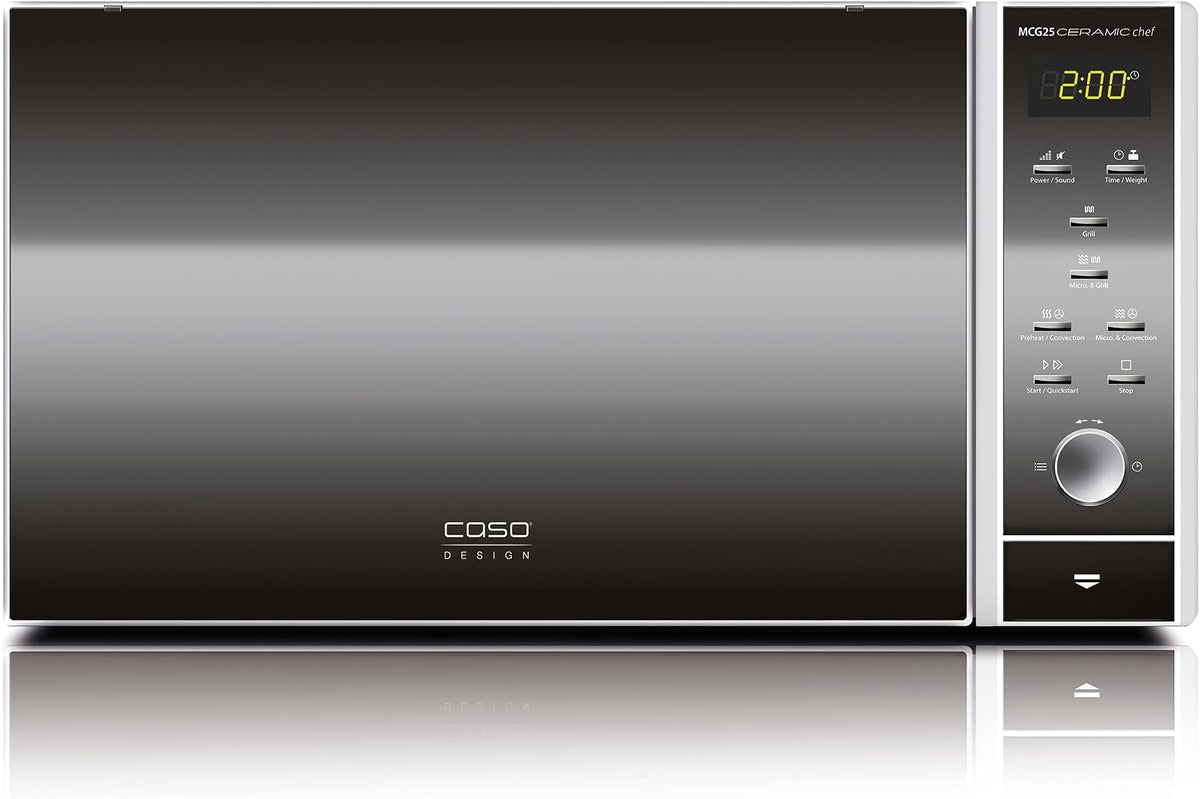 Caso Mikrowelle, 2050 W, 25 L, Silber/Schwarz, MCG25 Ceramic chef 3in1 mit Grill und Heißluft, Borosilikatglasboden