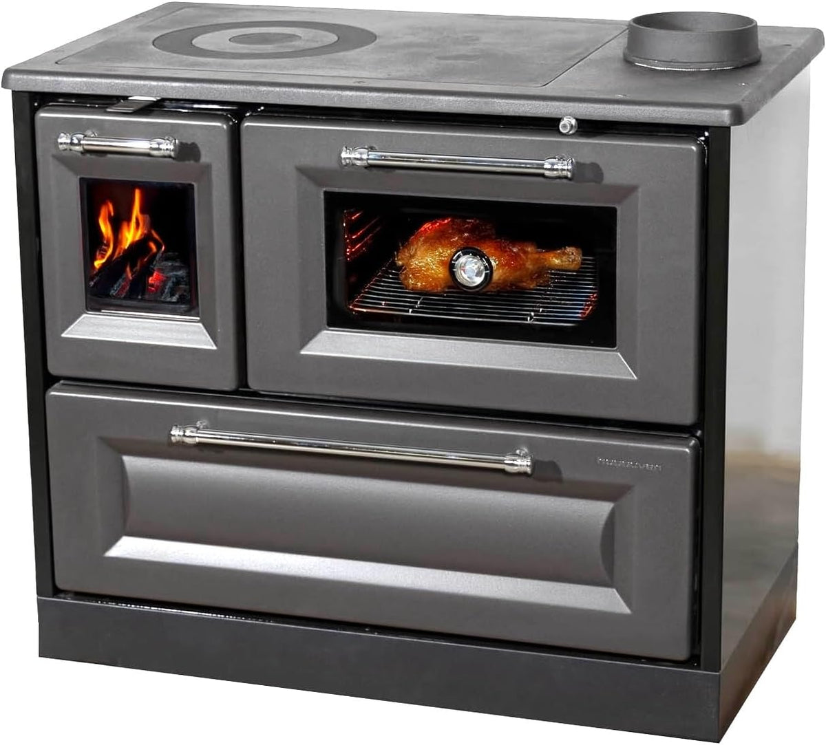 Hosseven Kaminofen, 8 kW, Anthrazit, mit Backfach und Herdplatte 4012 Holzofen Holz Ofen