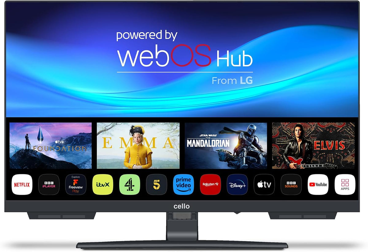 Cello Fernseher, 22 Zoll, Schwarz, C2224WSH -Smart- ohne Rahmen, netzbetrieben, WebOS von LG, Bluetooth, Pitch Perfect-Lautsprecher