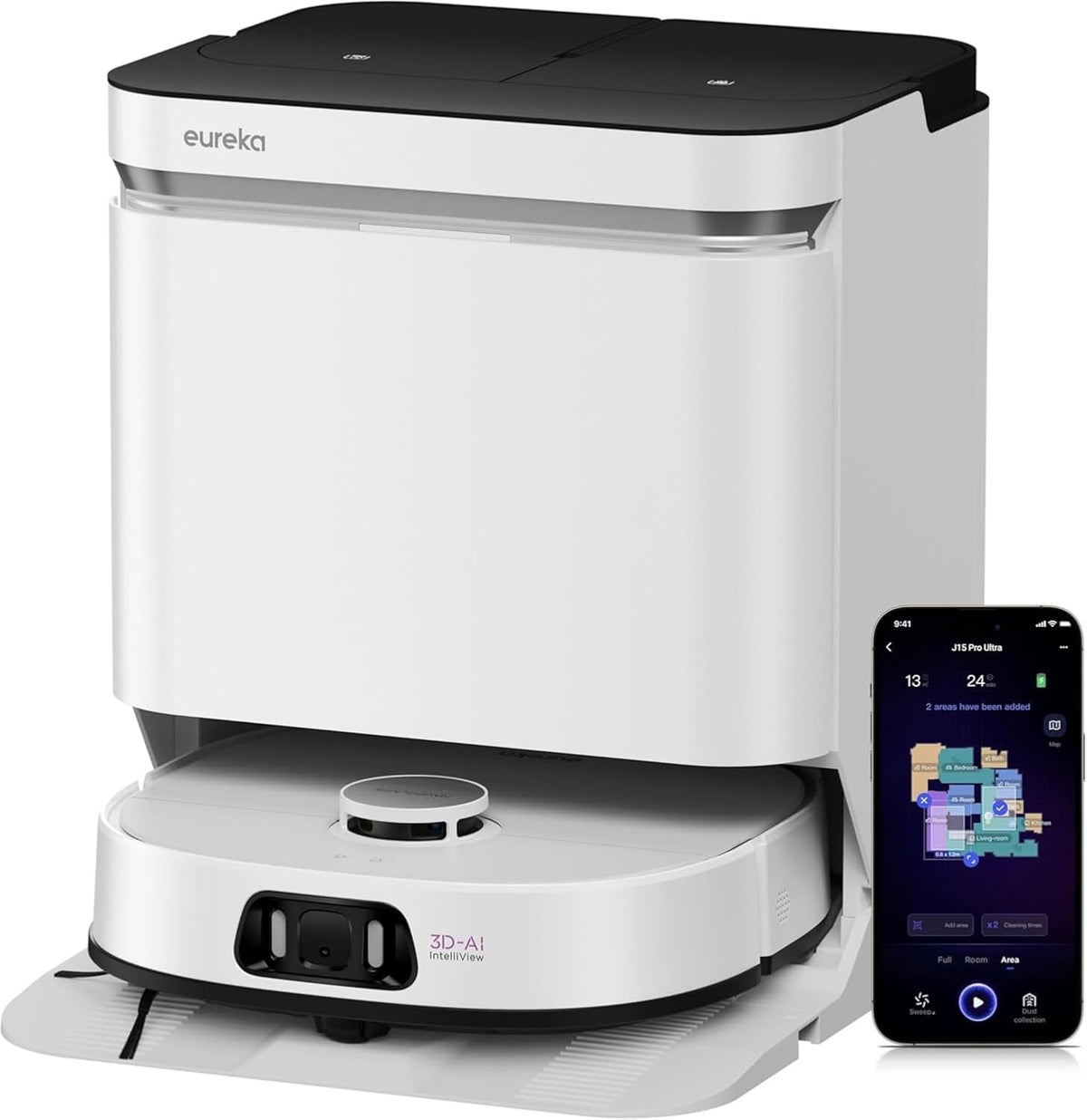 EUREKA Saugroboter, Weiß/Schwarz, J15 Pro Ultra Saug- & Wischroboter + All-in-One-Station, 16200Pa, LDS Navigation
