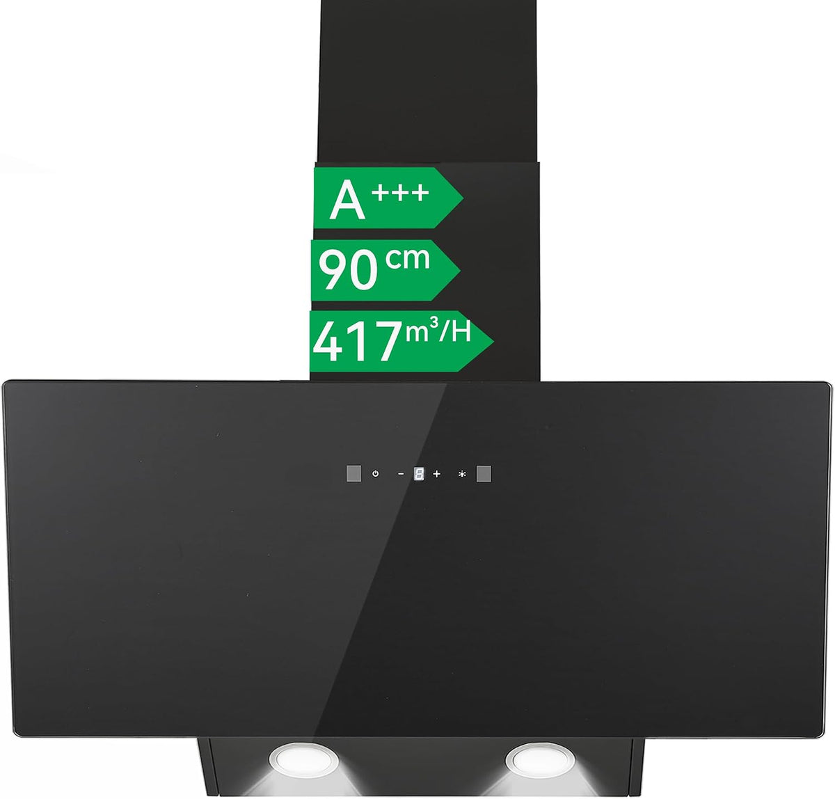 CAZACHEF Dunstabzugshaube, 90 cm, 416 m, 58 dB, Schwarz, Schräghaube A+++ Energieklasse, ³/h Luftleistung, Leise Kopffrei Wandhaube