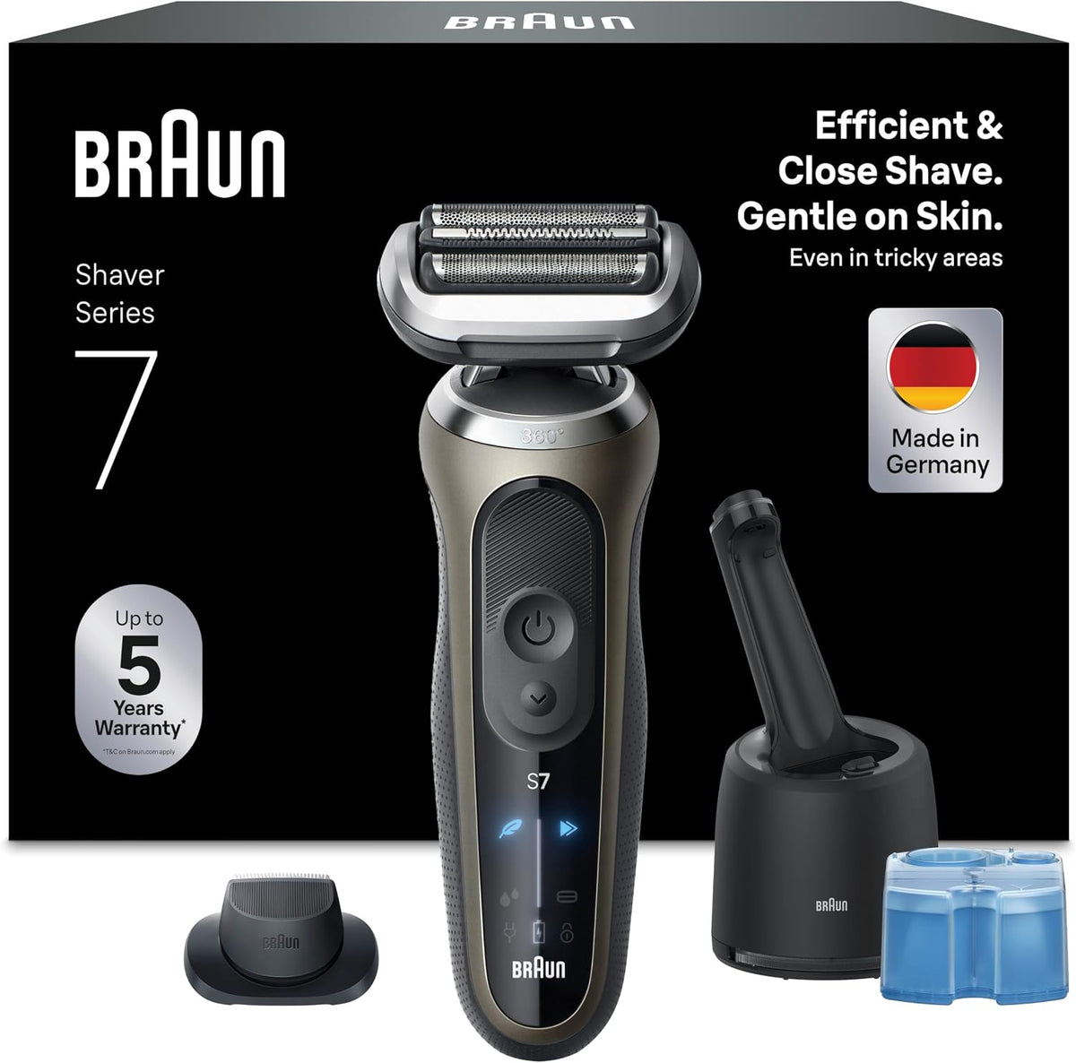 Braun Elektrorasierer, Schwarz/Gold, Series 7 Herren, Rasierapparat mit 60 Min. Akkulaufzeit, 4in1 SmartCare Reinigungsstation
