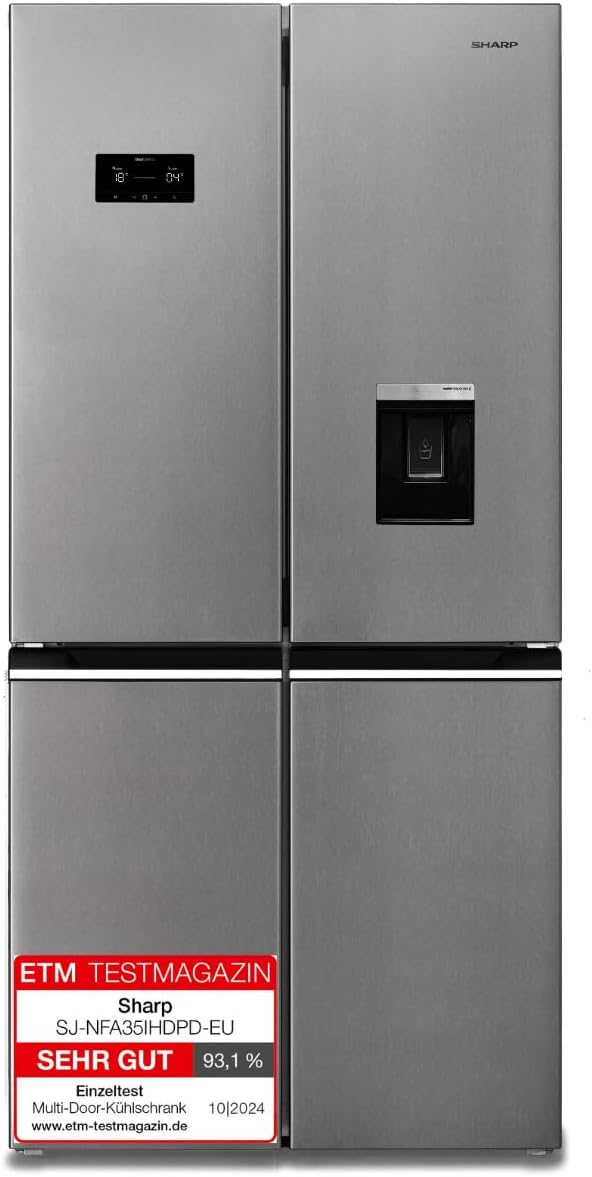 SHARP Kühl-Gefrierkombination, Silber, SJ-NFA35IHDPD-EU Side by Side, EEK D, AdvancedNoFrost, Wasserspender, Twist-Ice-Maker