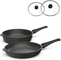 Hoffmann Backofen, Schwarz, Aluguss Pfannenset mit Glasdeckel und abnehmbaren Griff, 4-teilig I Für alle Herdarten auch Induktion I Made