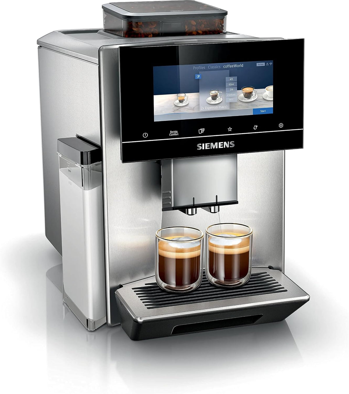 Siemens Kaffeemaschine, Silber/Schwarz, EQ900, vollautomatische mit Mühle, BaristaMode, eGrinder, beanIdent System