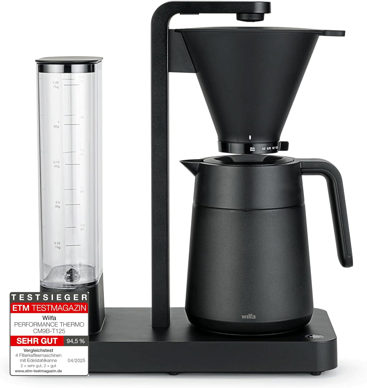 Wilfa Kaffeemaschine, 1600 W, 1.25 L, Schwarz, PERFORMANCE THERMO Filter -, Wassertank - Thermoskanne - doppelwandiger Filterhalter