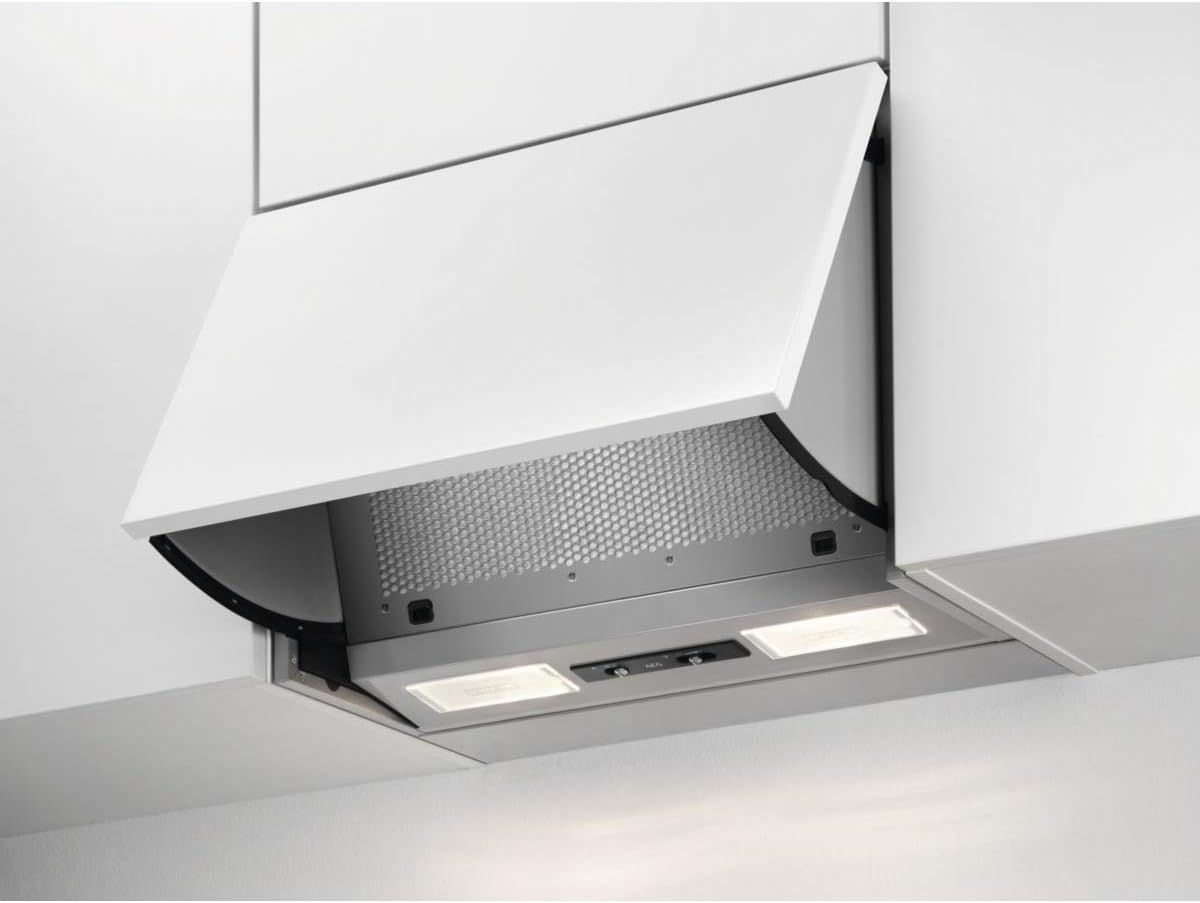 AEG Dunstabzugshaube, 59,8 cm, Weiß/Grau, DEB1621S (Einbau) / klappbar mit 3 Leistungsstufen / Einbau, 1 kWh pro Jahr / grau