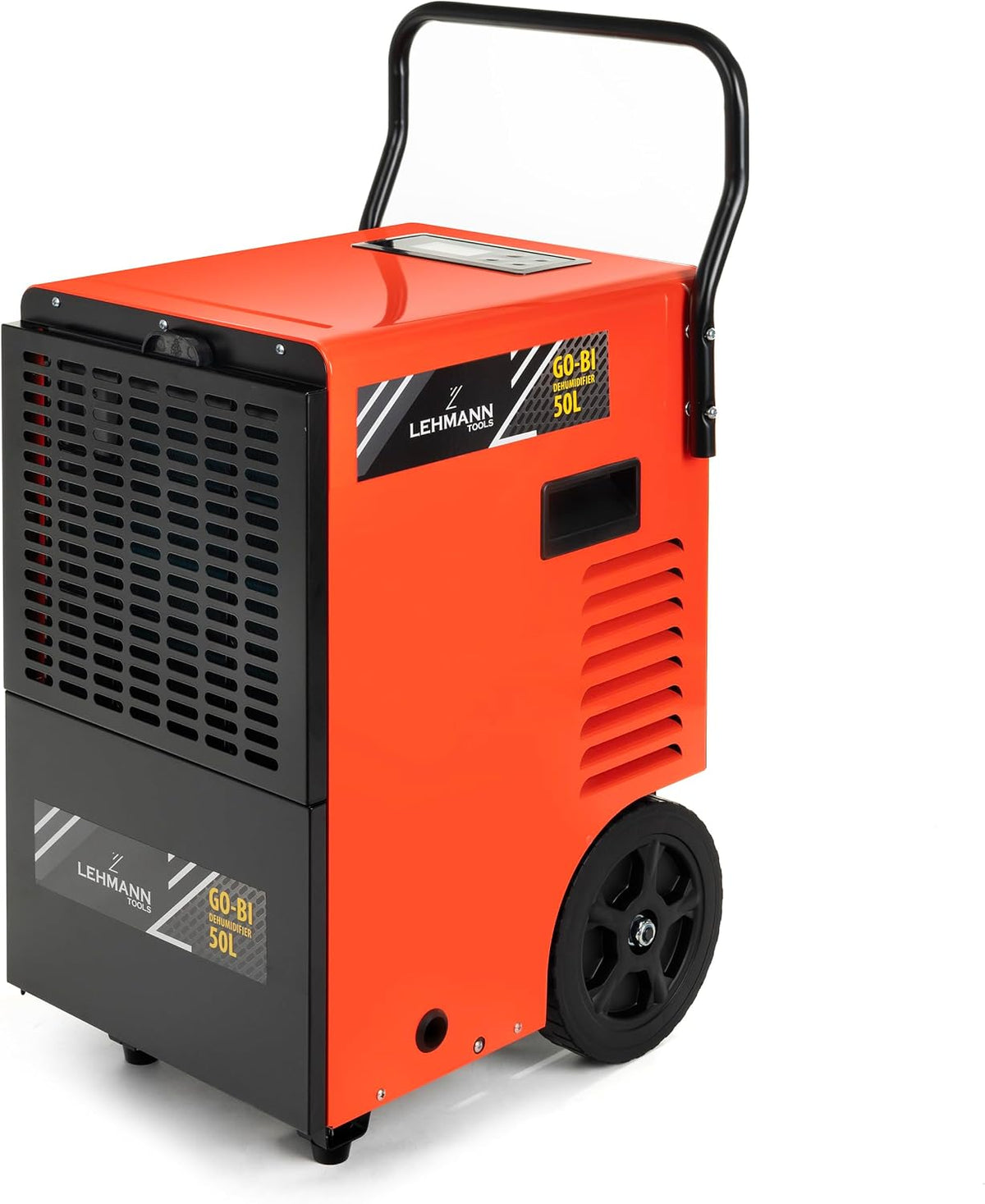 LEHMANN Luftentfeuchter, 50 L, 120m, Schwarz/Orange, LTODH-0950 Bautrockner GO-BI, Entfeuchtungsleistung von bis zu /Tag