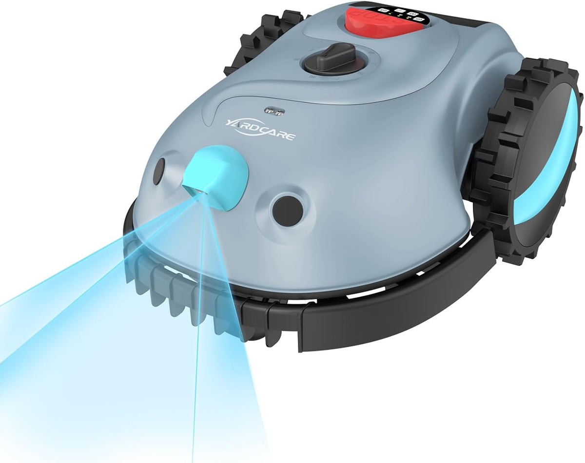 YARDCARE Mähroboter, 4,0 Ah, Hellblau/Schwarz, V100 ohne Begrenzungskabel, mit Vision-Navigation, Hindernisvermeidung(150 Arten)