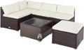 Sofa Casaria, Braun/Creme, ® Gartenmöbel Lounge Set Wetterfest 5 Personen Polyrattan