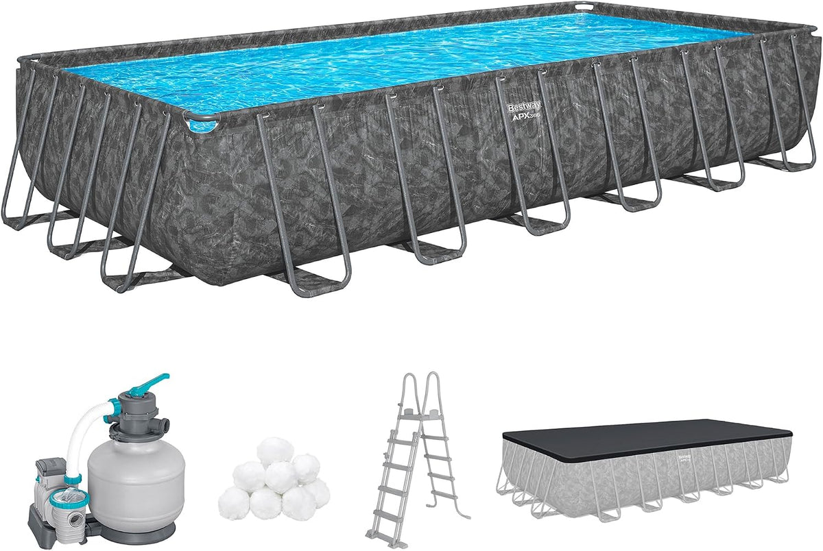 Bestway Pools & Schwimmbecken, 732 x 366 x 132 cm, 30.045 Liter, Blau/Grau, APX365 Winterfestes Frame Pool Set