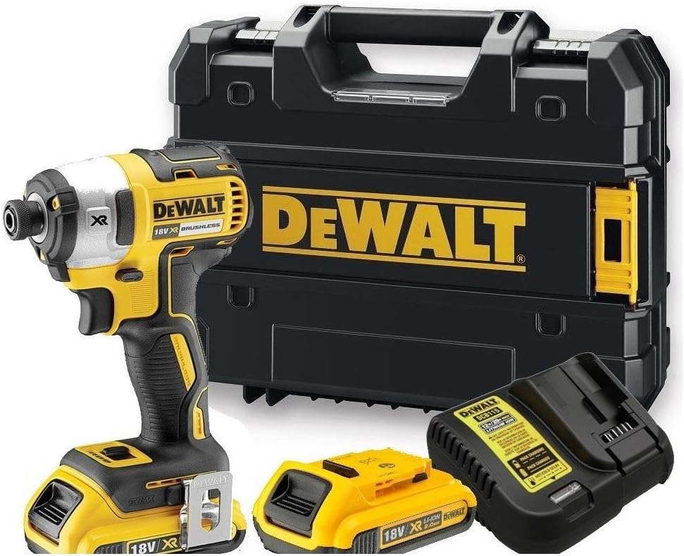 DCK489D2 ATOMIC 20 V Max Brushless 4-tool Kit Schlagbohrmaschinen, 2,0 Ah, Schwarz/Gelb