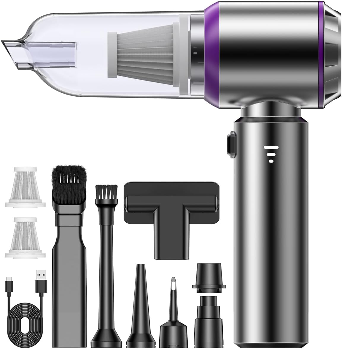 KITBEZN Staubsauger, Silber/Schwarz/Lila, Hand, 26000Pa Hand Akku, 3-Gang Auto Stark mit Bürstenloser Motor, Auto Kabellos für Auto Haus Küche