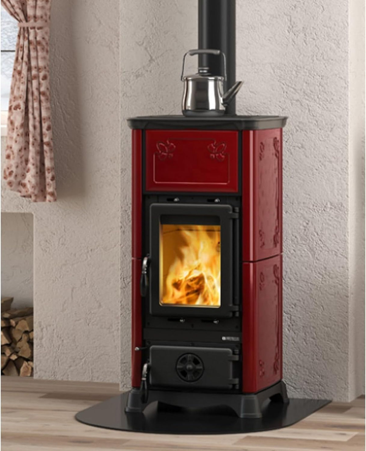 Sony Pictures Home Entertainment Kaminofen, 6,5 kW, 186 m, Rot/Schwarz, La Nordica Emiliana Bordeaux/A, Gusseisen