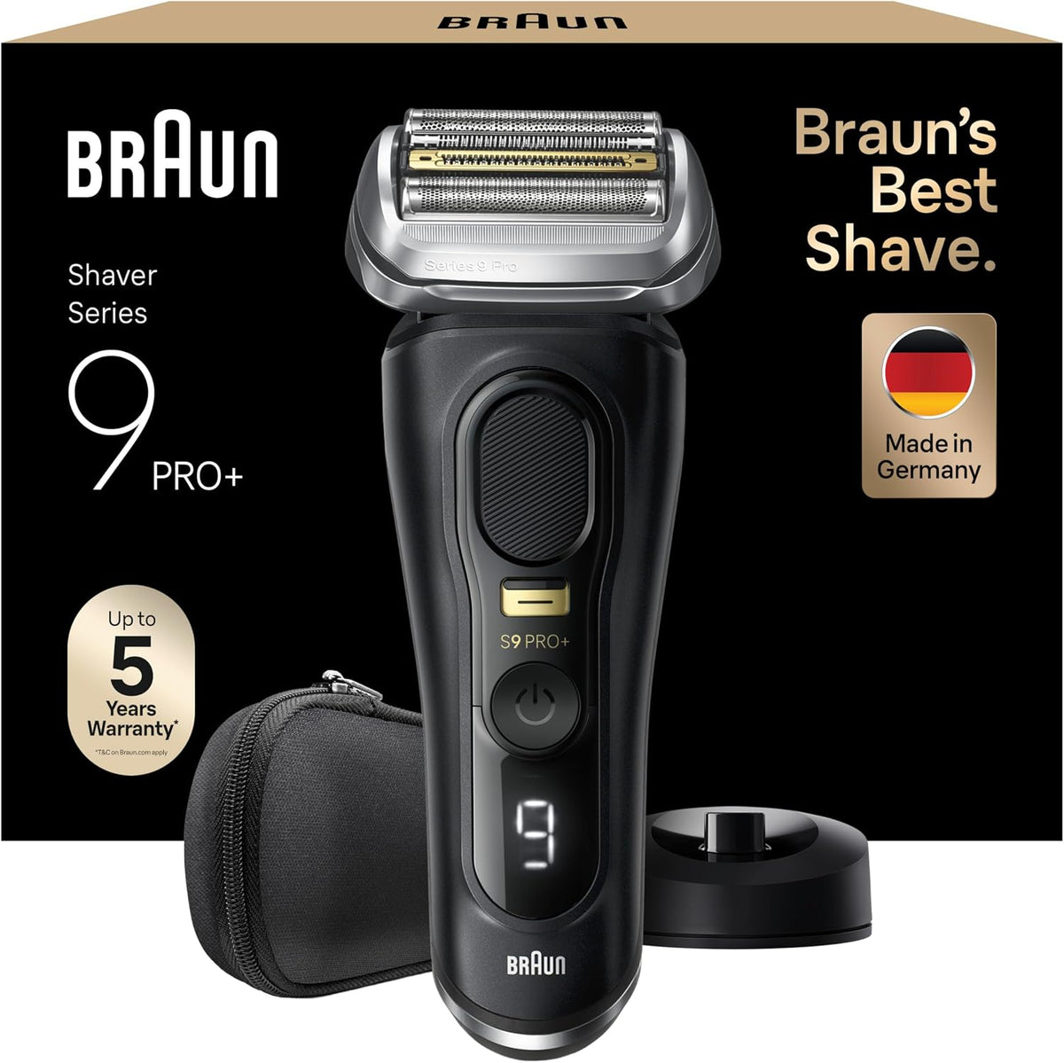 Braun Elektrorasierer, Schwarz/Silber, Series 9 Pro+ Rasierer Herren Elektrisch, mit 5 Rasierelementen, Rasierapparat