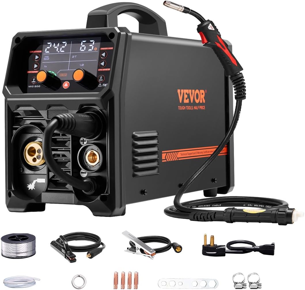 VEVOR MIG-Schweißgeräte, Schwarz, 200 A synergetische MIG-Schweißmaschine, 4-in-1-Gas-MIG/Flux