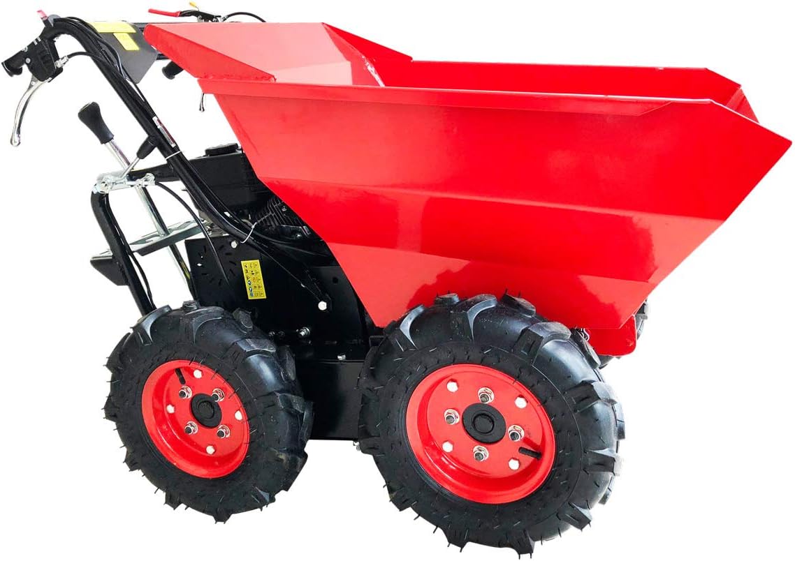 BRAST Schubkarren, 300 kg, 4,8kw, Rot/Schwarz, ® Benzin Muldenkipper Mini-Dumper Motor-Schubkarre Dumper, 5PS Allradantrieb Traglast