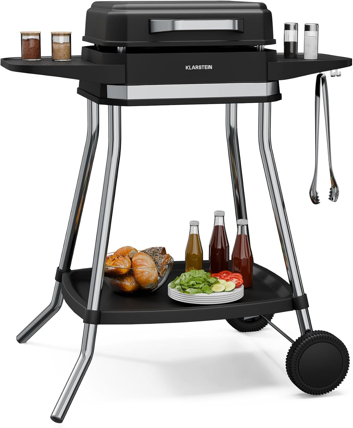 Klarstein Elektrogrill, 3050 W, Schwarz/Silber, Gatsby - Indoor & Outdoor, Rauchfreies EasyGrill-Konzept, Antihaft-Grillplatte
