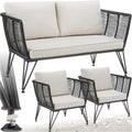 tectake Sofa, Schwarz/Beige, ® Rattan Lounge Set, mit und 2er Set Outdoor Sessel, Lounge Möbel Outdoor, Balkon Möbel