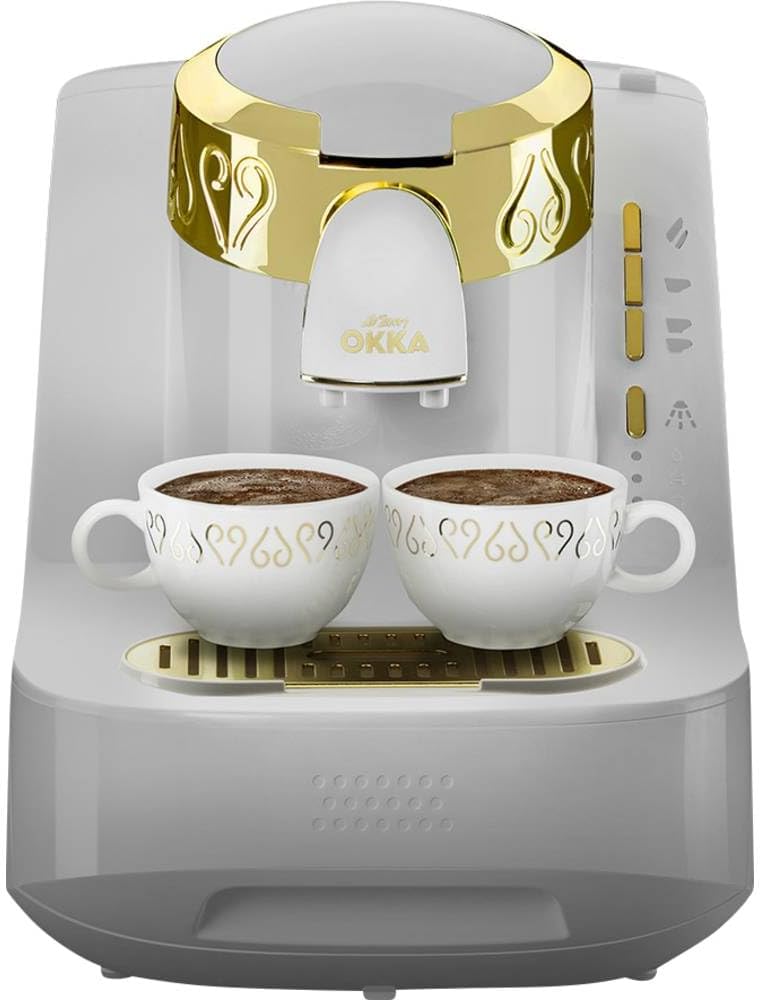 Arzum Kaffeemaschine, Weiß/Gold, OKKA OK008-B TURKISH COFFEE MACHINE, fully automatic coffee machine, 2 cups of coffee