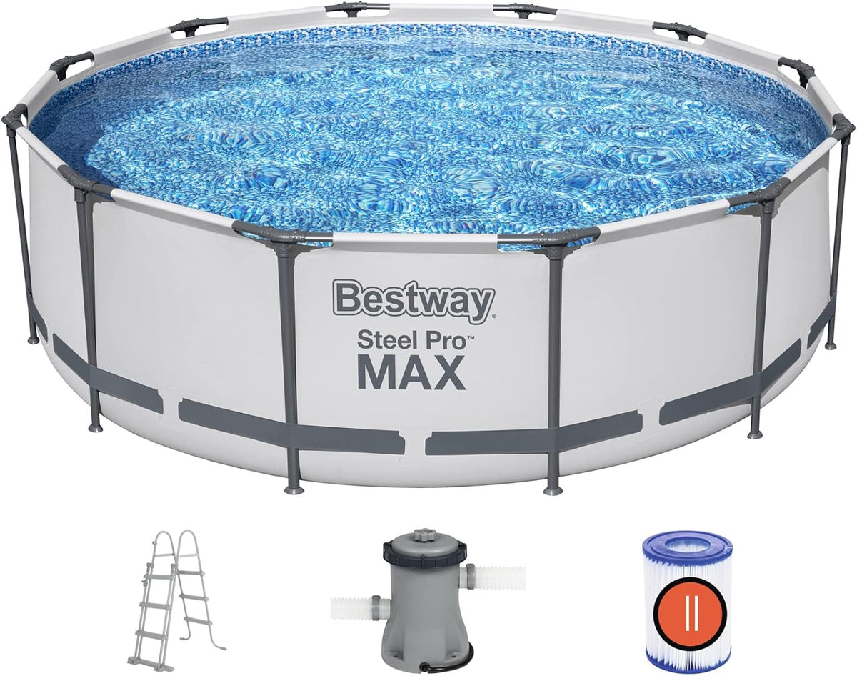 Bestway Stahlrahmenpool, 3.66m, 1.00m, Weiß/Blau/Grau, Steel Pro MAX 12' x 39.5'/ x Pool Set