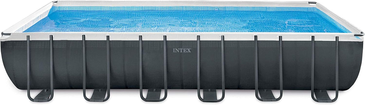 Intex Stahlrahmenpool, 732 x 366 x 132 cm, 31,81 L, Blau/Grau, Ultra Frame Rectangular Pool Set, 28362GN