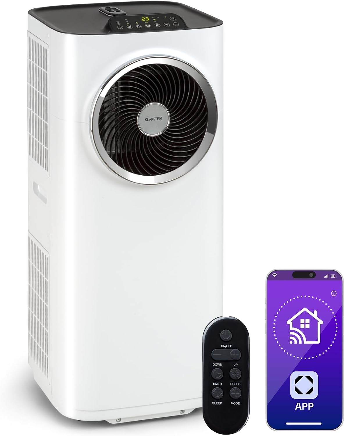 Klarstein Klimaanlage, 49 m, 23 l, Weiß/Schwarz, Kraftwerk Smart 10K Mobiles Klimagerät, 10000 BTU, 29- ², App & Alexa Steuerung