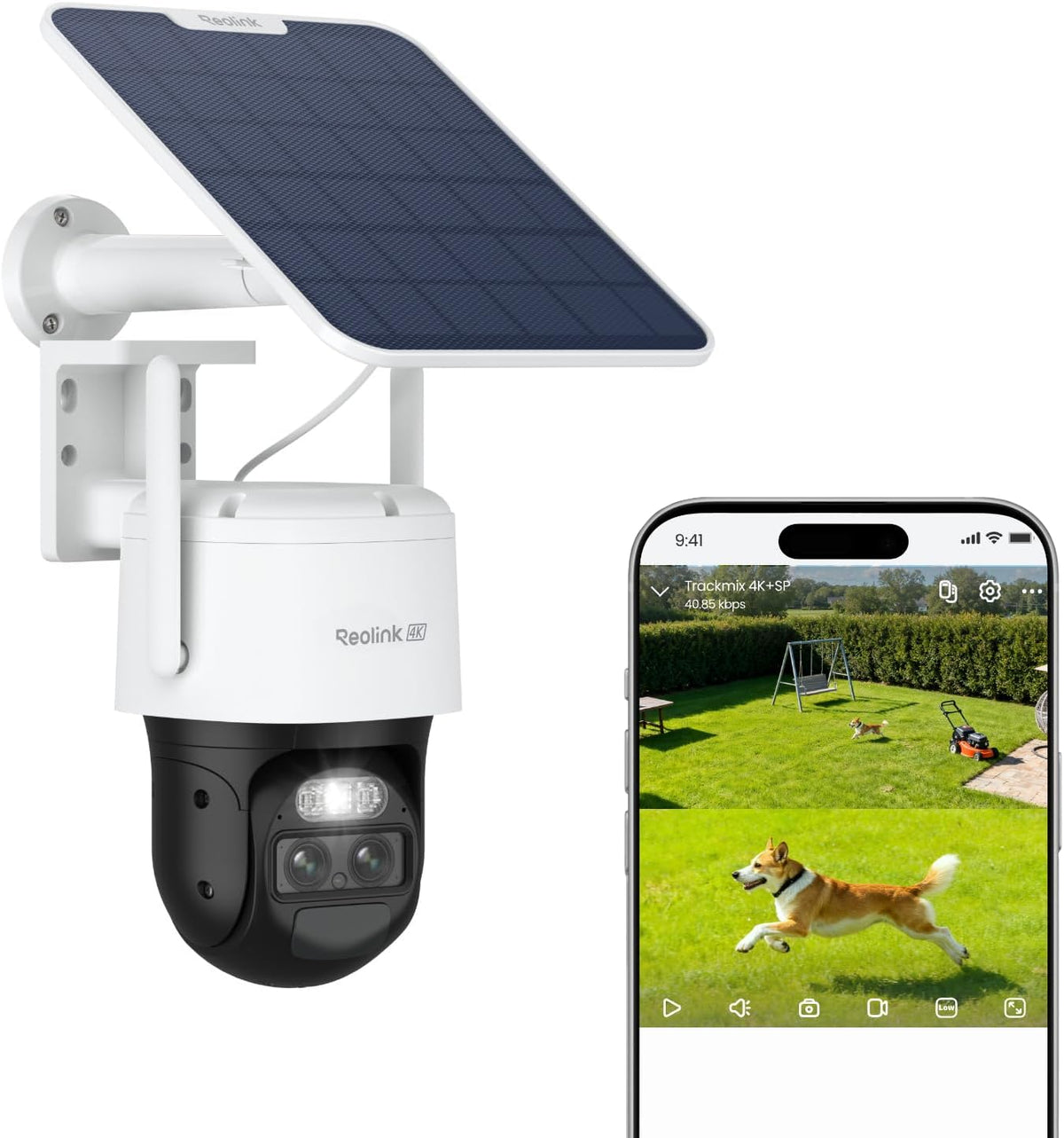 Reolink Überwachungskamera, 30m, Weiß/Schwarz, 4K PTZ Aussen Akku mit Auto-Tracking & Auto-Zoom, Dual Lens, 8MP Solar WLAN Kamera Outdoor