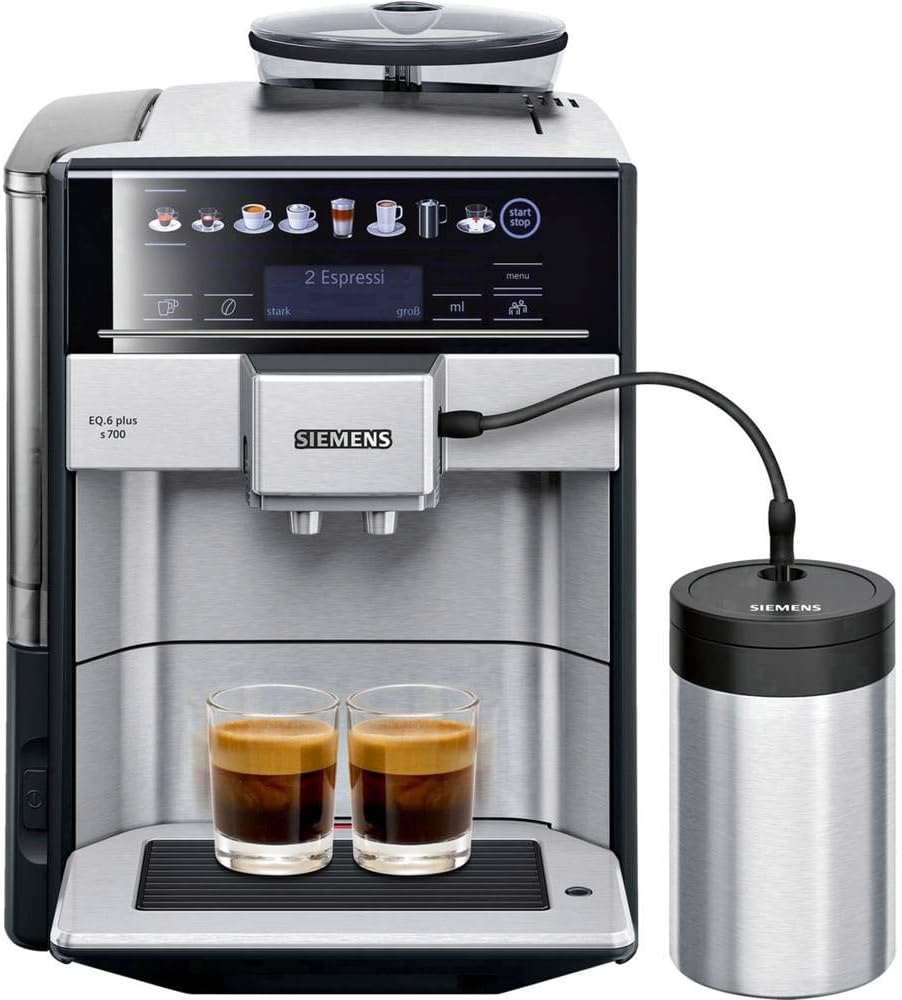 SIEMENS Kaffeevollautomat, 1500 W, Silber/Schwarz, EQ6 plus s700 TE657M03DE, für viele Kaffeespezialitäten, Milch-Aufschäumdüse