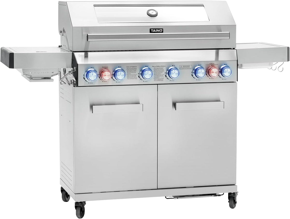 TAINO Gasgrill, Silber, PLATINUM YAMARA 6+2 Edelstahl 6 Brenner Keramik Sear-Burner