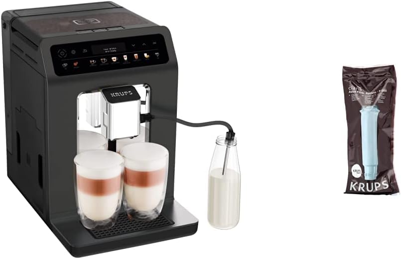 Krups Kaffeevollautomat, Schwarz/Silber, EA895N Evidence One, One-Touch-Cappuccino, Doppel-Tassen-Funktion