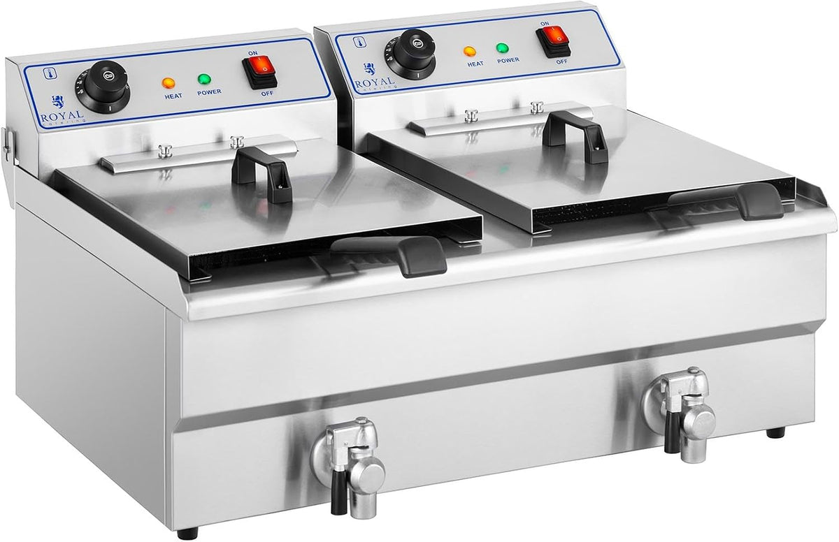 Royal Catering Heißluftfritteuse, 13 kW, 400 V, 16 l, Silber, Kommerzielle Fritteuse Kapazität 2 x 60-200 °C Kaltzone