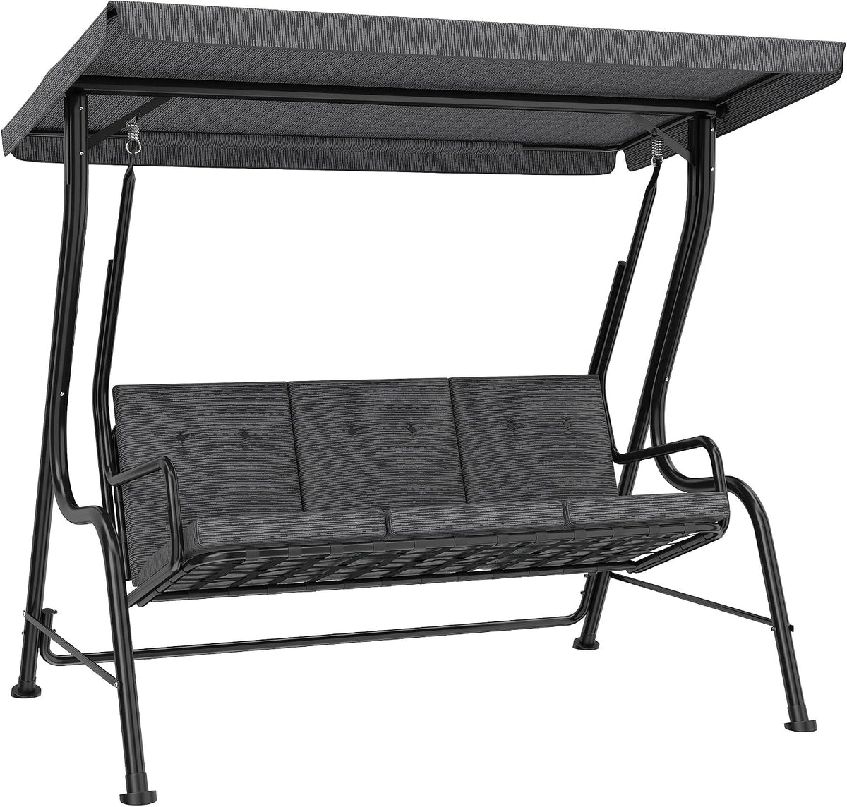 Outsunny Hollywoodschaukeln, 200 x 120 x 170 cm, Grau, 3-Sitzer Gartenschaukel, Verstellbares Sonnendach, Texteline