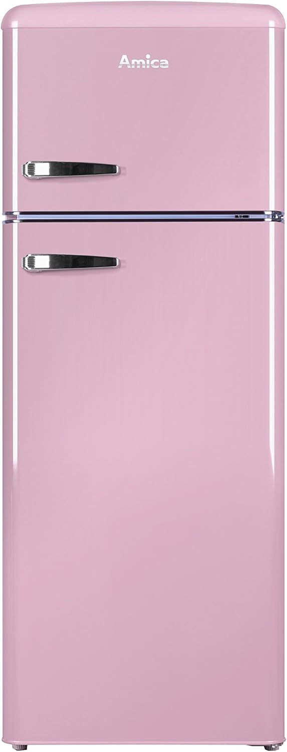 Amica Kühlschrank, 144 cm, 55 cm, 62 cm, Rosa, KGC 15636 P Retro Kühl-/Gefrierkombination / Cupcake Pink /