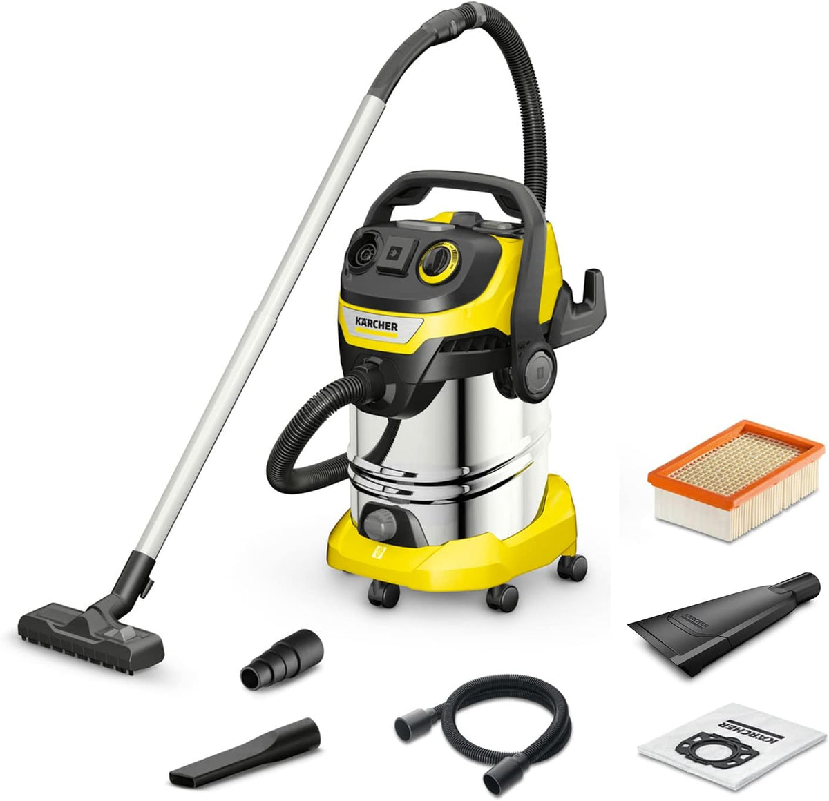 Karcher Nass-Trockensauger, 1300 W, 2,2 m, 30 l, Gelb/Schwarz/Silber, Kärcher Nass-/Trockensauger WD 6 P S V-30/6/22/T