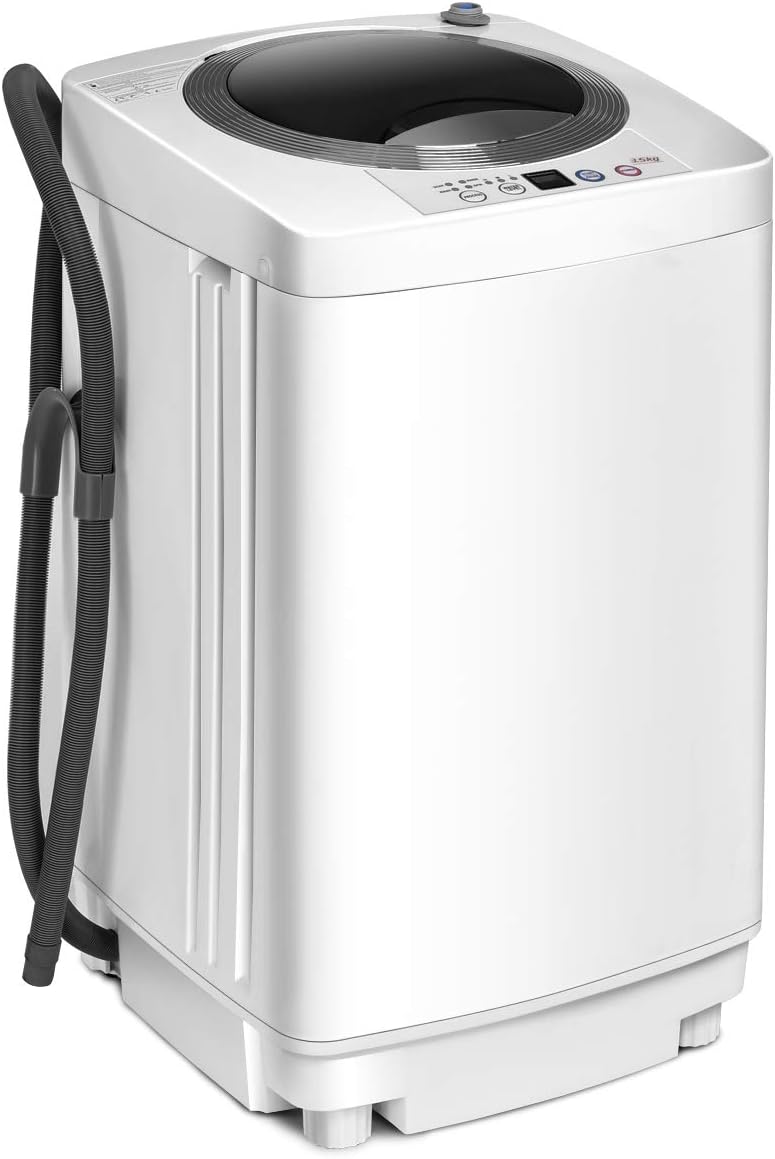 COSTWAY Waschmaschine, 240 W(Waschen), 210 W(Trocken), 3,5KG, Weiß, Mini, Waschvollautomat mit Schleuder, 6 Programme