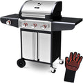 deluxe4home Gasgrill, Schwarz/Silber/Rot, BBQ Grillwagen mit Deckel I 3+1 Seitenbrenner XXL Grill