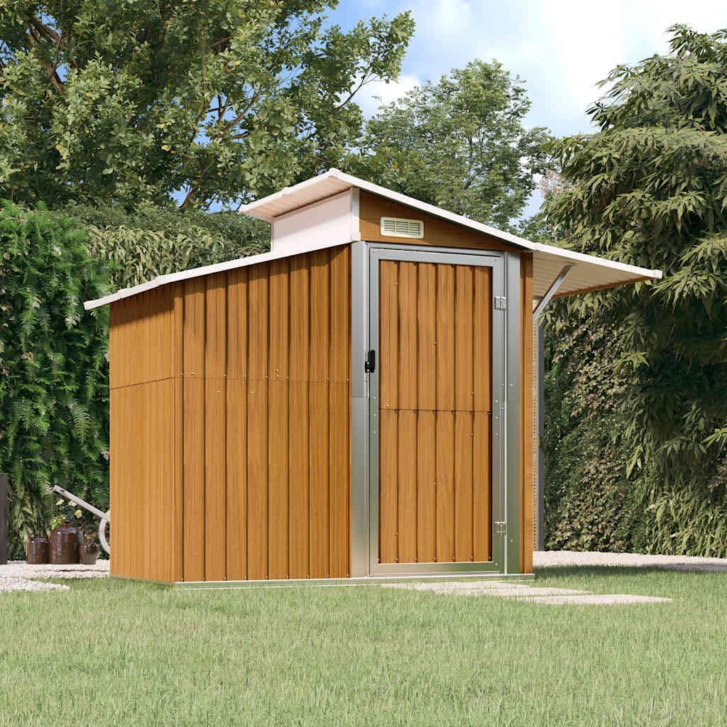 Hommdiy Gerätehaus, 270x130x208,5 cm, Verzinkter Stahl, PC-Platte, Braun/Weiß/Silber