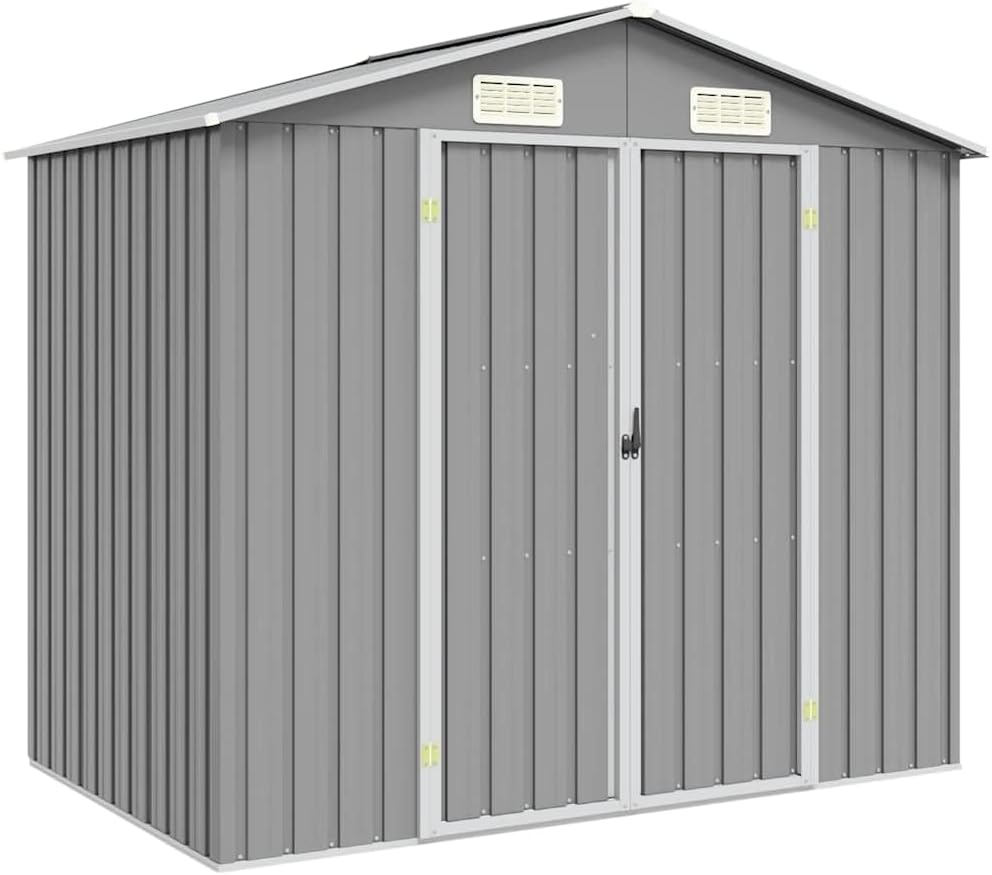 Gerätehaus vidaXL, 205x129x183 cm, Verzinkter Stahl, Grau, Ohne Boden Doppeltür Geräteschuppen Garten Schuppen
