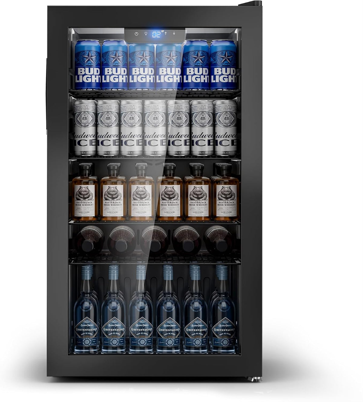 Airfish Mini-Kühlschrank, 95 L, Schwarz, Getränkekühlschrank mit Glasfront für 130 Dosen, mit verstellbaren Regalen für Bier