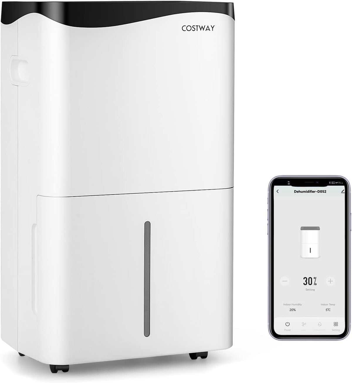 FANTASK Luftentfeuchter, ≦46 dB, 50 L, 5 L, ABS, Weiß/Schwarz, 4 Modi Bautrockner /Tag mit 24H Timer, Smart mit LED-Anzige & Ventilator