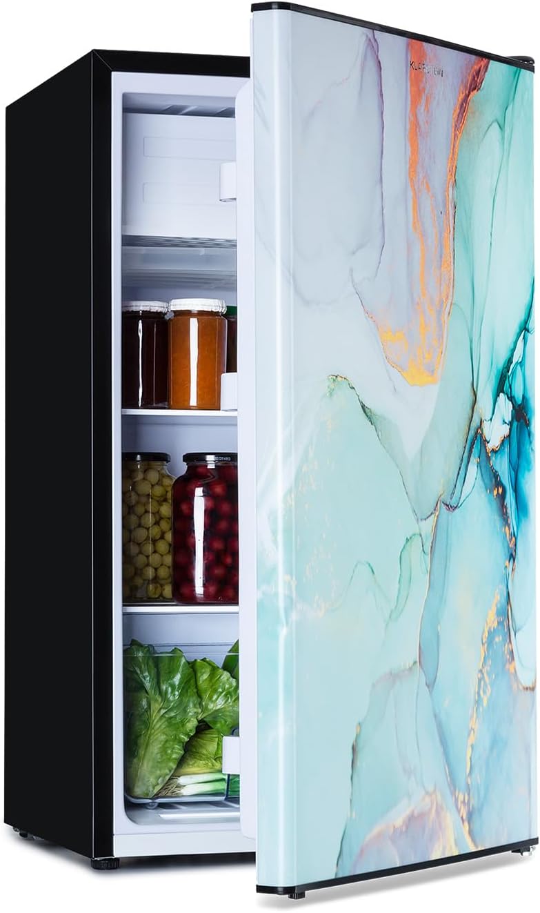 Klarstein Kühl-Gefrierkombination, 79 Liter, Schwarz/Weiss/Blau/Orange, CoolArt Kühl-Gefrier-Kombination - Kühlschrank mit 2