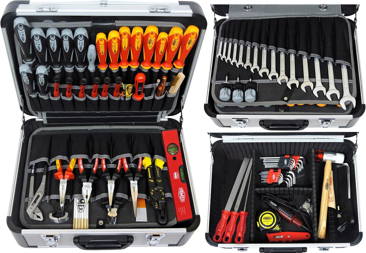 FAMEX Werkzeug-Sets, 165826, 418-88 Profi Alu Werkzeugkoffer gefüllt mit Werkzeugset groß, für den gewerblichen Einsatz