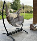 Izabell Schaukelstuhl, Beige/Schwarz, Hängesessel mit Stahlgestell und Großen Kissen, XXL und Hängematte für Indoor & Outdoor