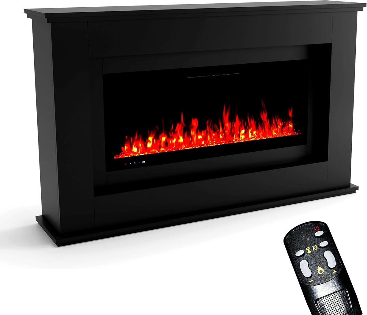 GLOW FIRE Elektrokamin, 158x97x33 cm, schwarz, mit Heizung und Kaminfeuer (Standkamin Rhea) - elektrischer, Heizlüfter