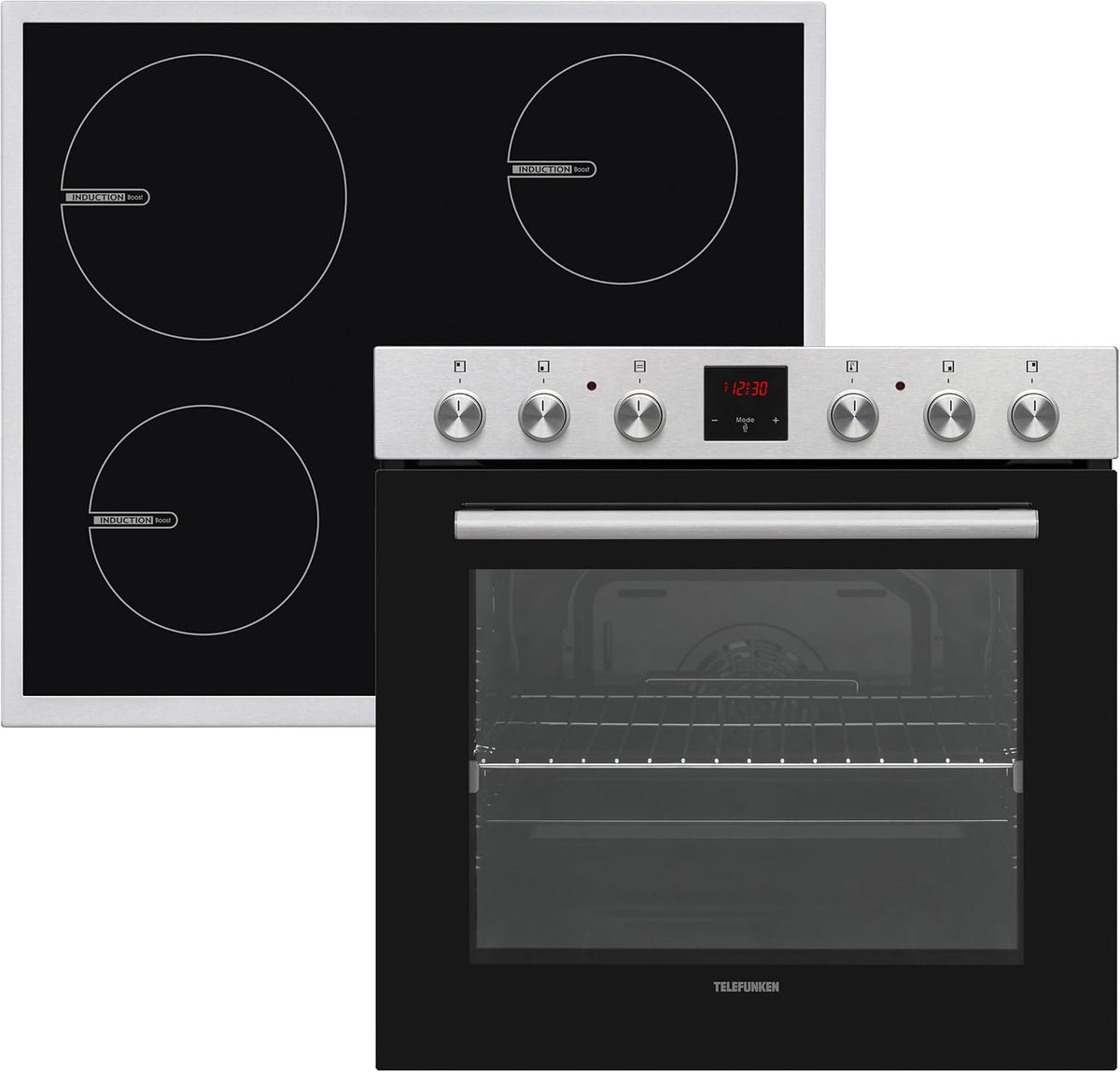 TELEFUNKEN Backofen, 78 Liter, 60 cm, Schwarz/Silber, Einbauherd-Set, Elektro-Herd-Kochfeld-Kombination, Mit Induktionskochfeld (4 Zonen)