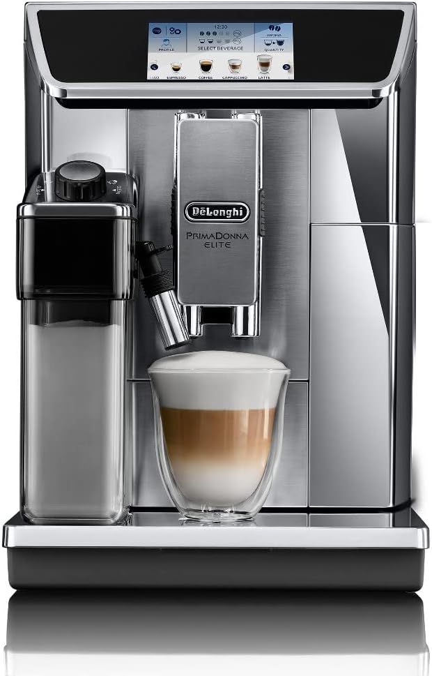 De'Longhi Kaffeevollautomat, 4,3 Zoll, 1350 W, 2 L, Silber/Schwarz, PrimaDonna Elite ECAM 656.75.MS mit Farbdisplay